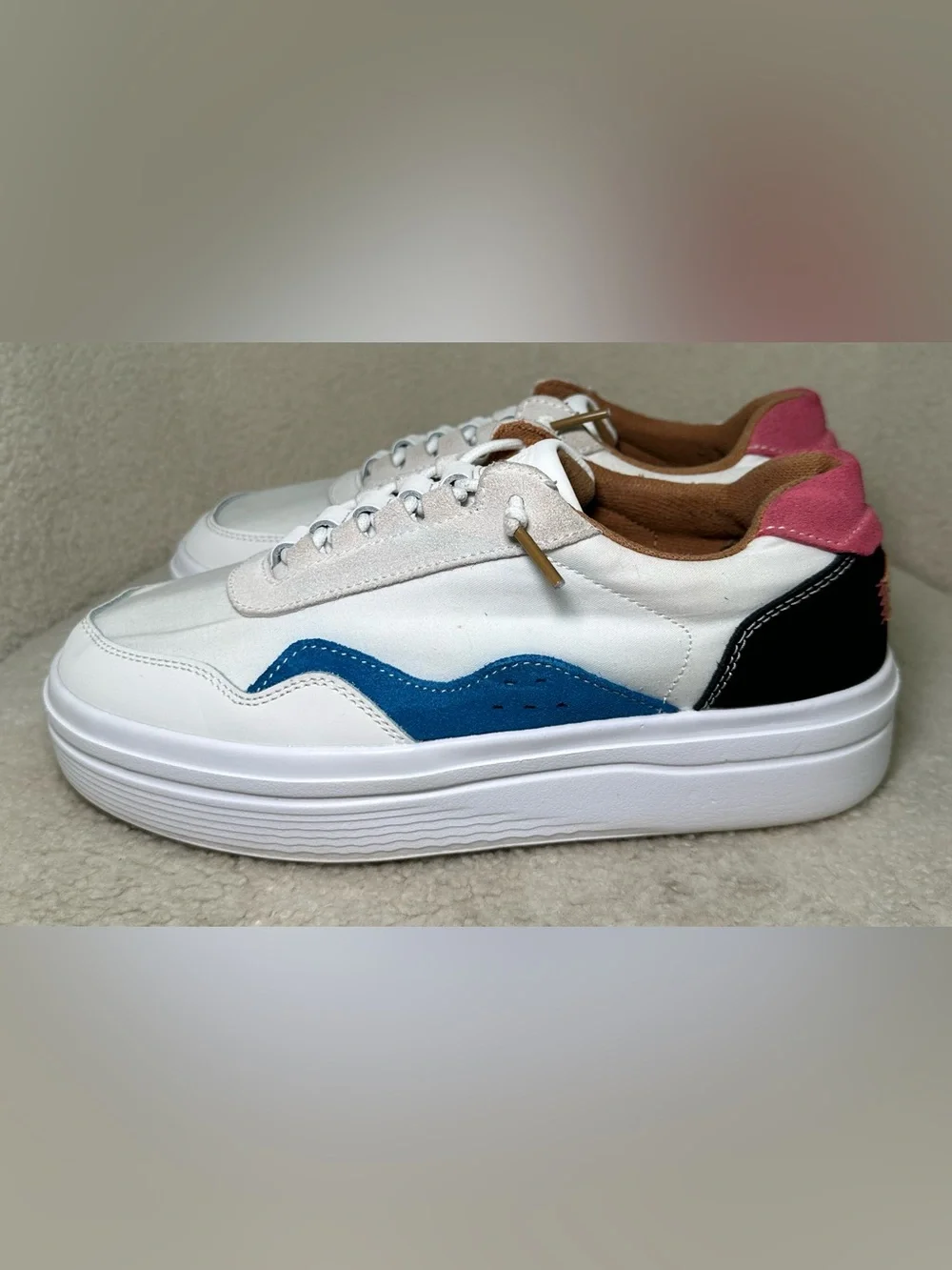 Hey Dude Hudson Lift Colorblock Platform Sneakers White Blue Pink Cute Colorful